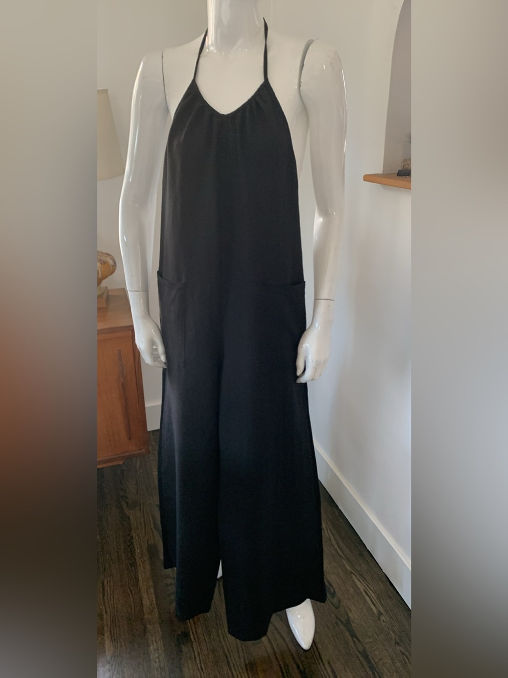 Classic Black Women's Halter wide leg jumpsuit  with Pockets